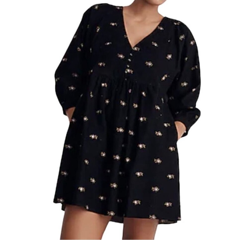 NWT Madewell Corduroy Quilted-Bib Mini Dress in Blurred Ikat